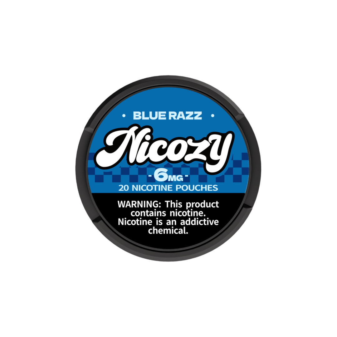 Nicozy Blue Razz nicotine pouch tin - official product image